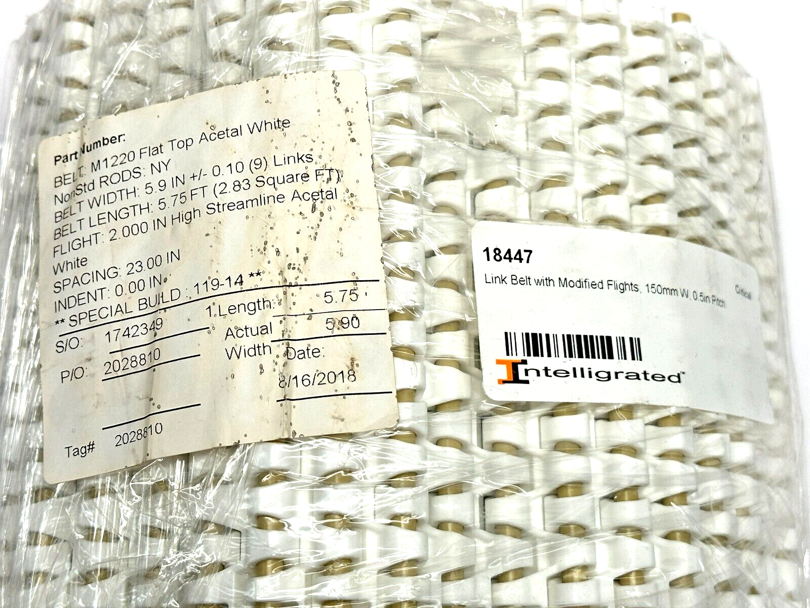 Intelligrated M1220 Flat Top Acetal White Conveyor Belt 5.9" W x 5.75' L 18447 - Maverick Industrial Sales