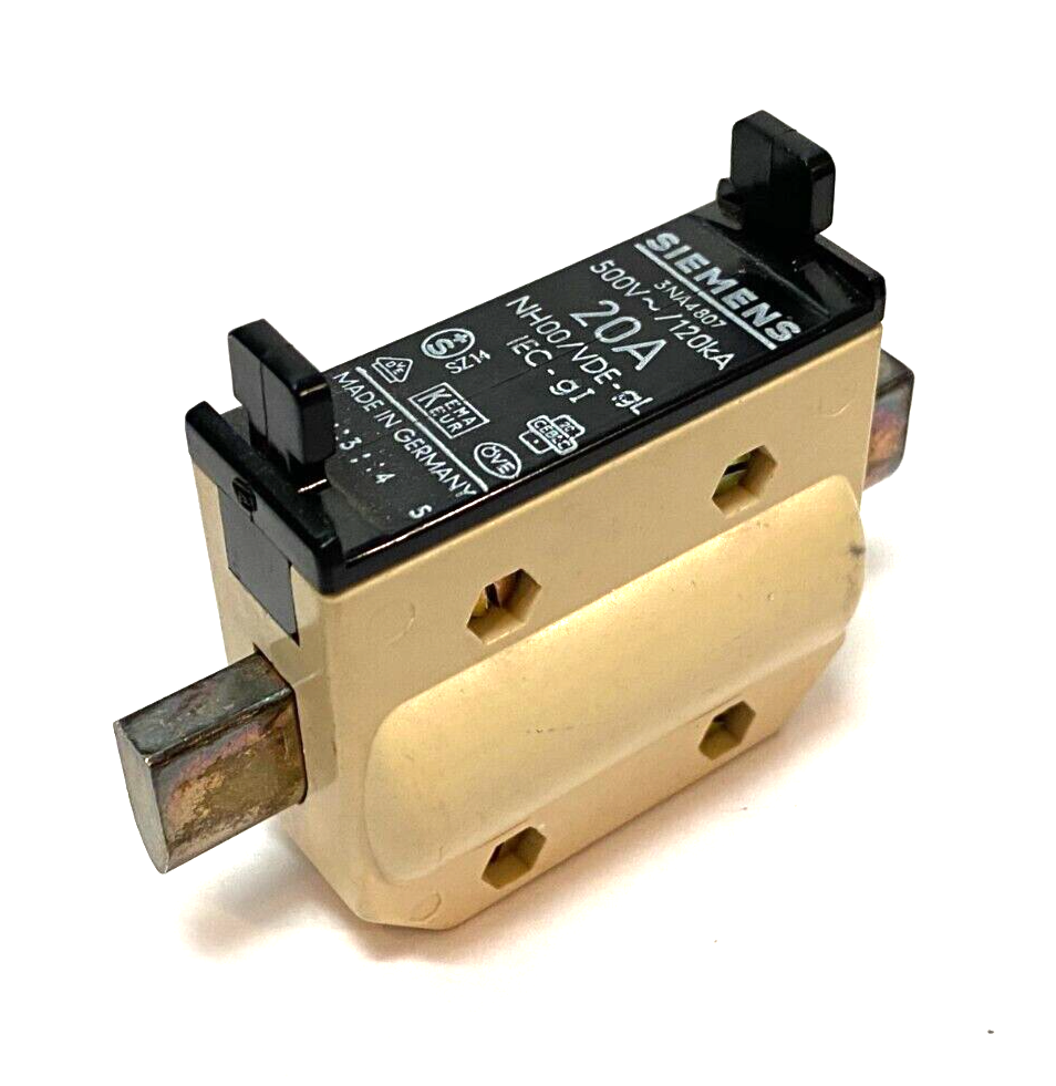 3NA4807 | Siemens Centered Tag Fuse Link Insert 20A 500V~/120kA NH00/VDE - Used - Maverick Industrial Sales