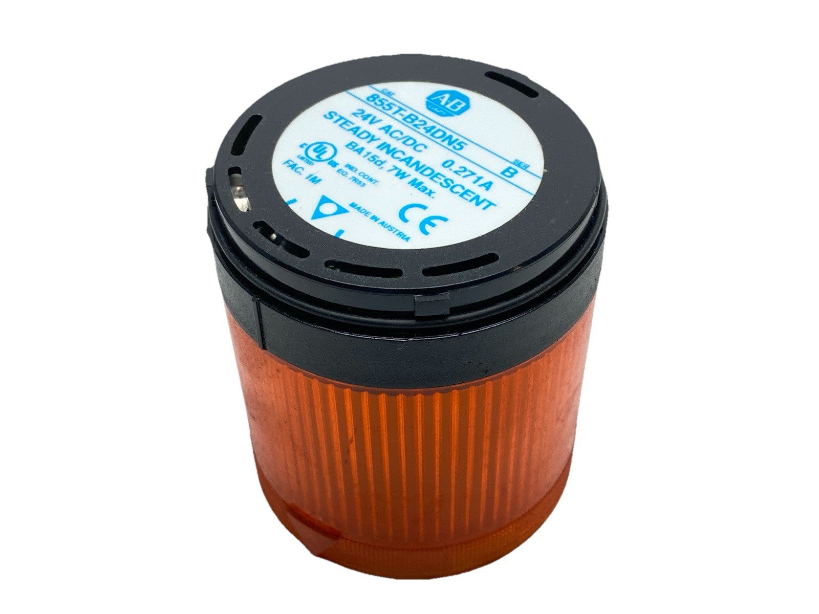 855T-B24DN5 | Allen Bradley Ser B 70mm Amber Stack Light 0.271A 24V - Used - Maverick Industrial Sales