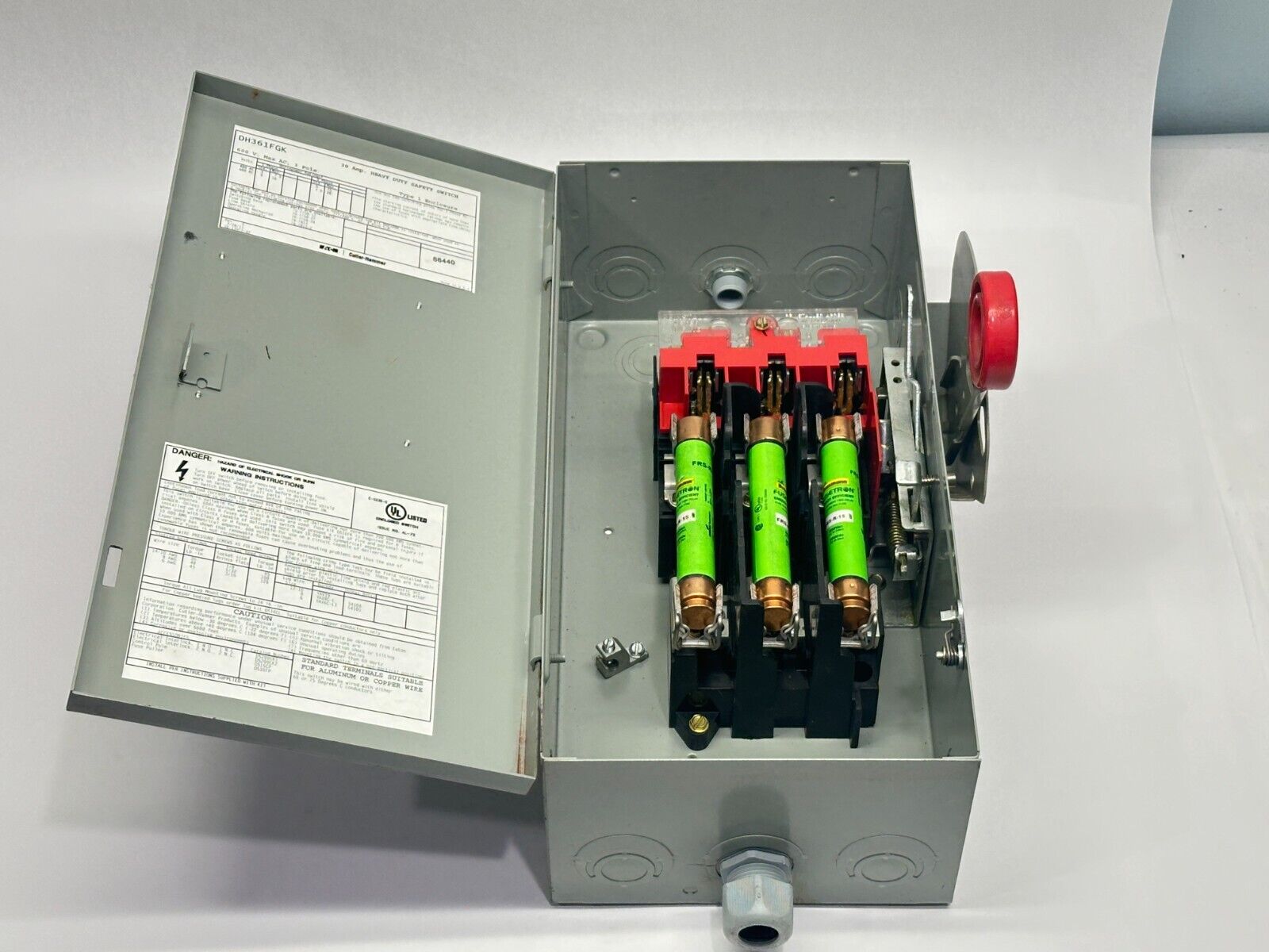 Eaton Cutler Hammer DH361FGK Heavy Duty Safety Switch 30A 600V w/ FRS-R-15 Fuses - Maverick Industrial Sales