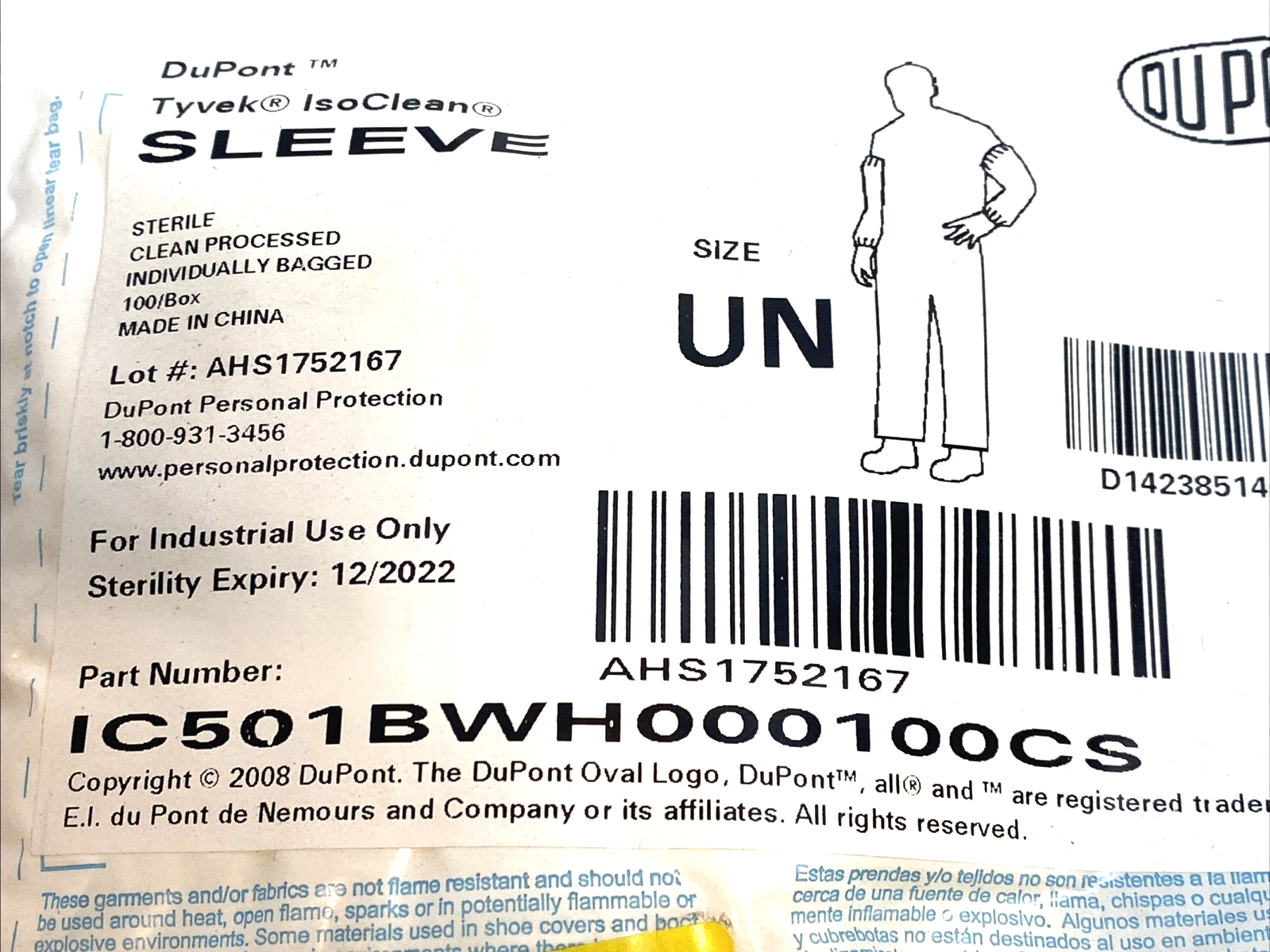 DuPont IC501BWH000100CS Tyvek IsoClean Sterile Sleeve 18" LOT OF 4 - Maverick Industrial Sales