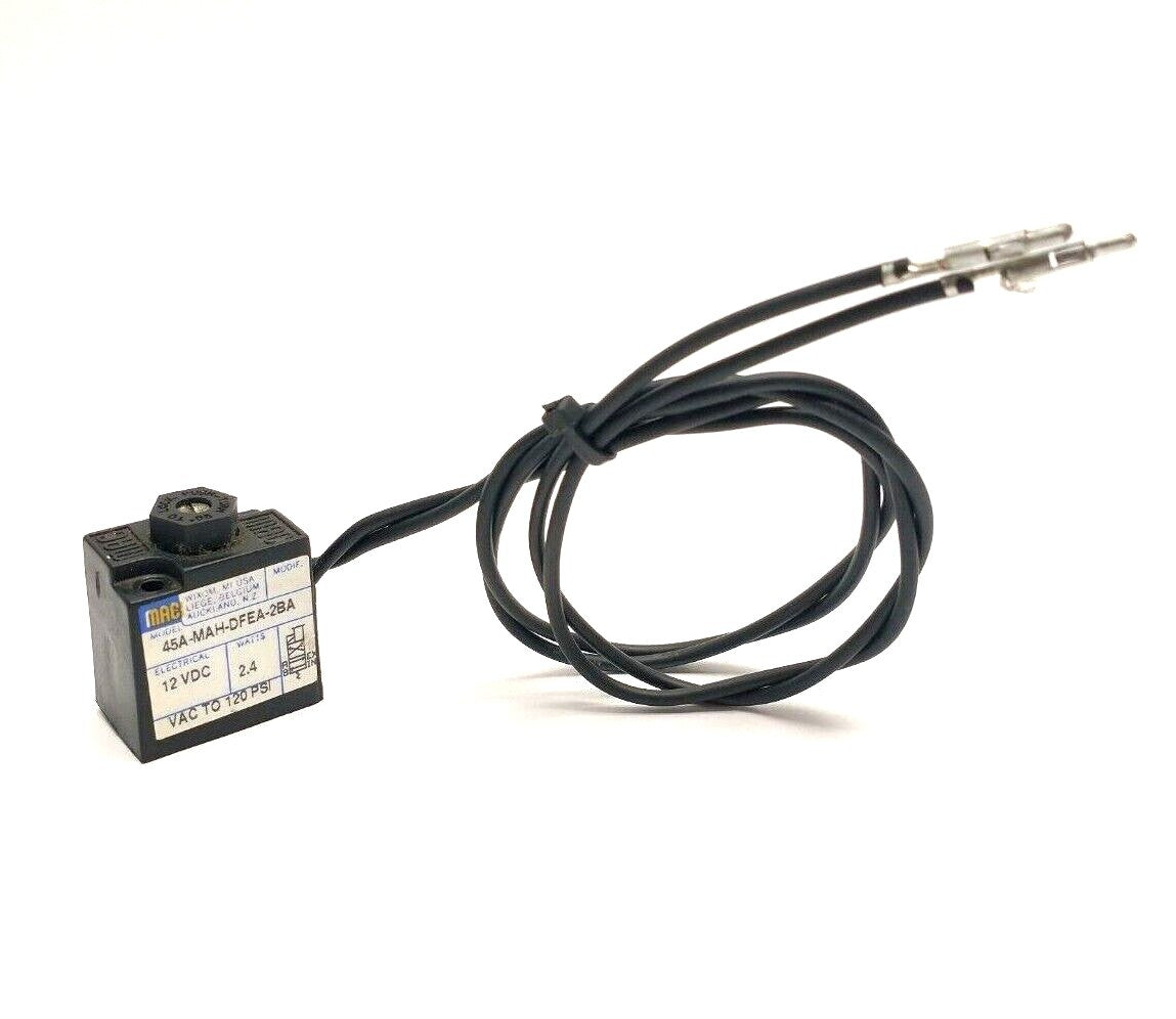 45A-MAH-DFEA-2BA | MAC Valves Manual Operator Solenoid Coil 12VDC 2.4W - Used - Maverick Industrial Sales