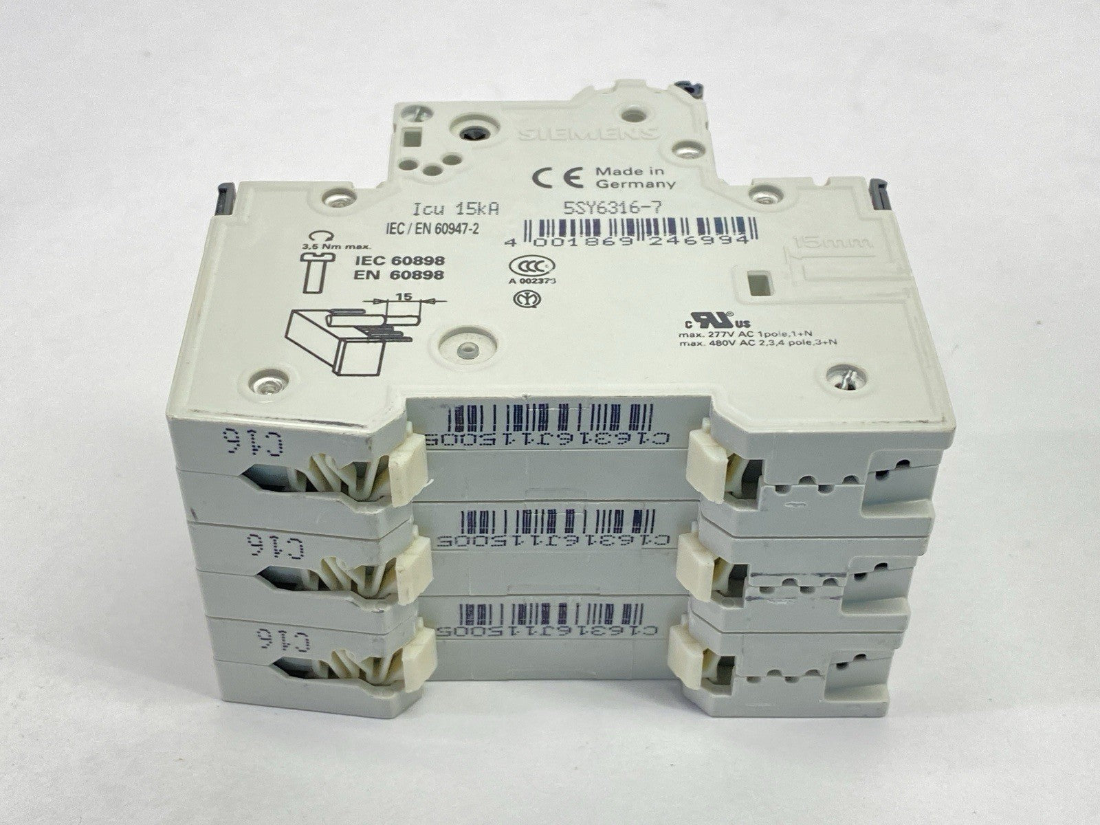 Siemens 5SY6316-7 MCB C16 Circuit Breaker 3-Pole 16A 400V - Maverick Industrial Sales