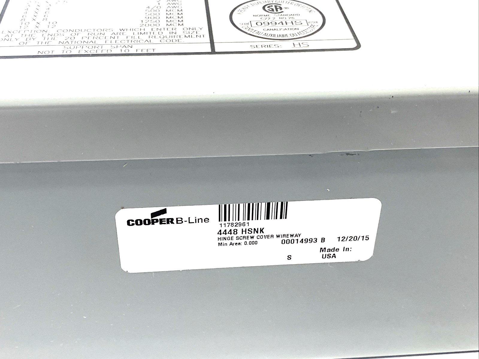 | Eaton 4448 HSNK B-Line Hinged Wiring Trough, Wireway 4" x 4" x 48", Gray, NEMA 1 - New Other - Maverick Industrial Sales