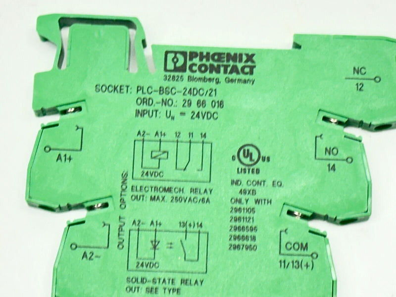 Phoenix Contact PLC-BSC-24DC/21 Relay Base 2966016 w/ 2961118 6A 250V Relay - Maverick Industrial Sales