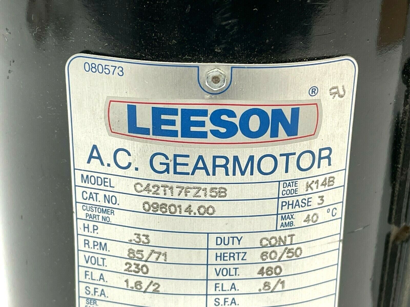 Leeson 096014.00 AC Gearmotor 230V 0.33HP 3PH C42T17FZ15B - Maverick Industrial Sales