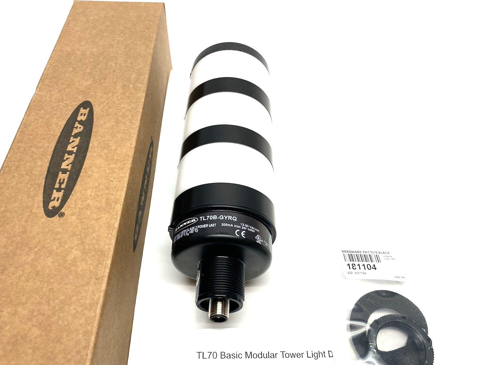 TL70B-GYRQ | Banner 70mm Basic Tower Light, 3-Color Indicator, Black House 814501 - New – Open box - Maverick Industrial Sales
