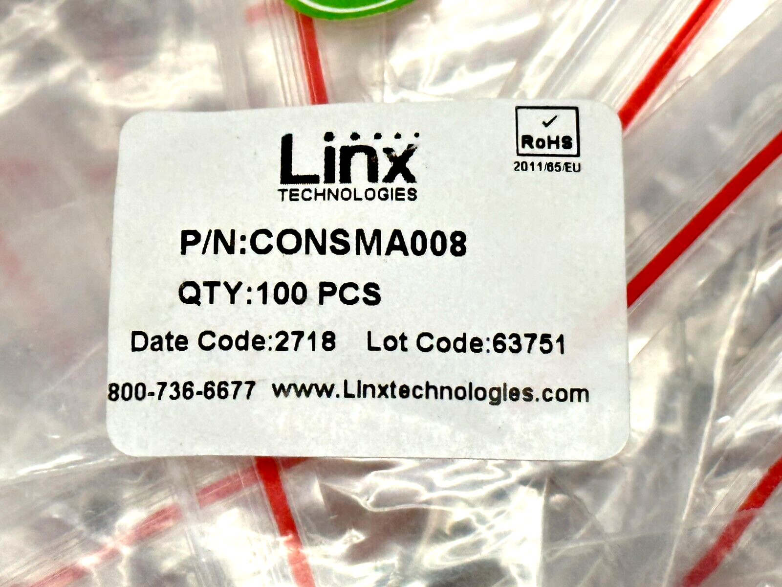 Linx CONSMA008 SMA Connector Receptacle Female 50 Ohm Panel Mount LOT OF 2 - Maverick Industrial Sales