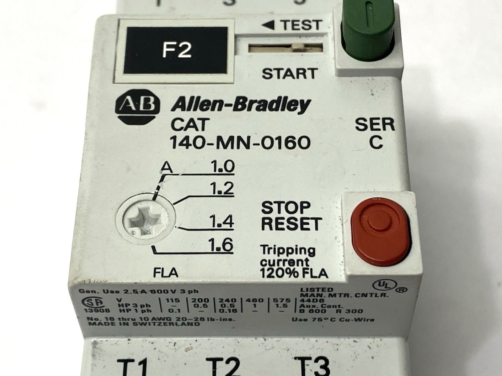 140-MN-0160 | Allen Bradley Ser. C Manual Motor Starter 3-Pole 600V - Used - Maverick Industrial Sales