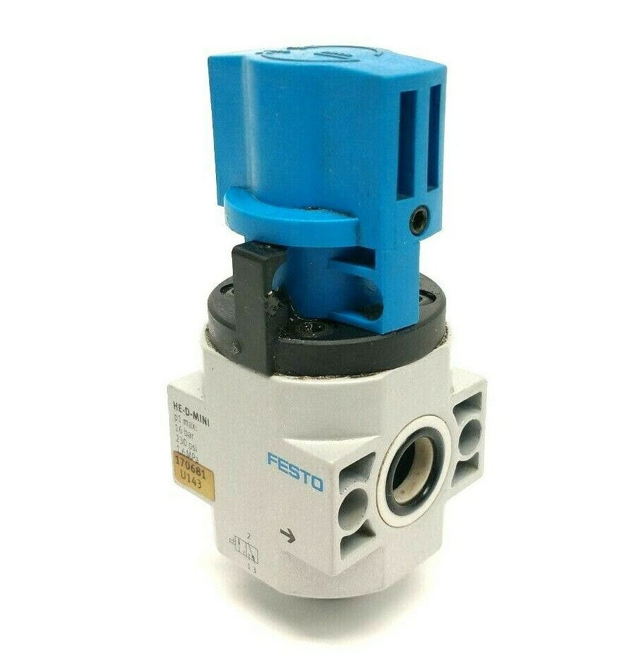 HE-D-MINI | Festo Manual On-Off Valve 3 Port G 1/8" 0-1.6MPa 170681 - Used - Maverick Industrial Sales