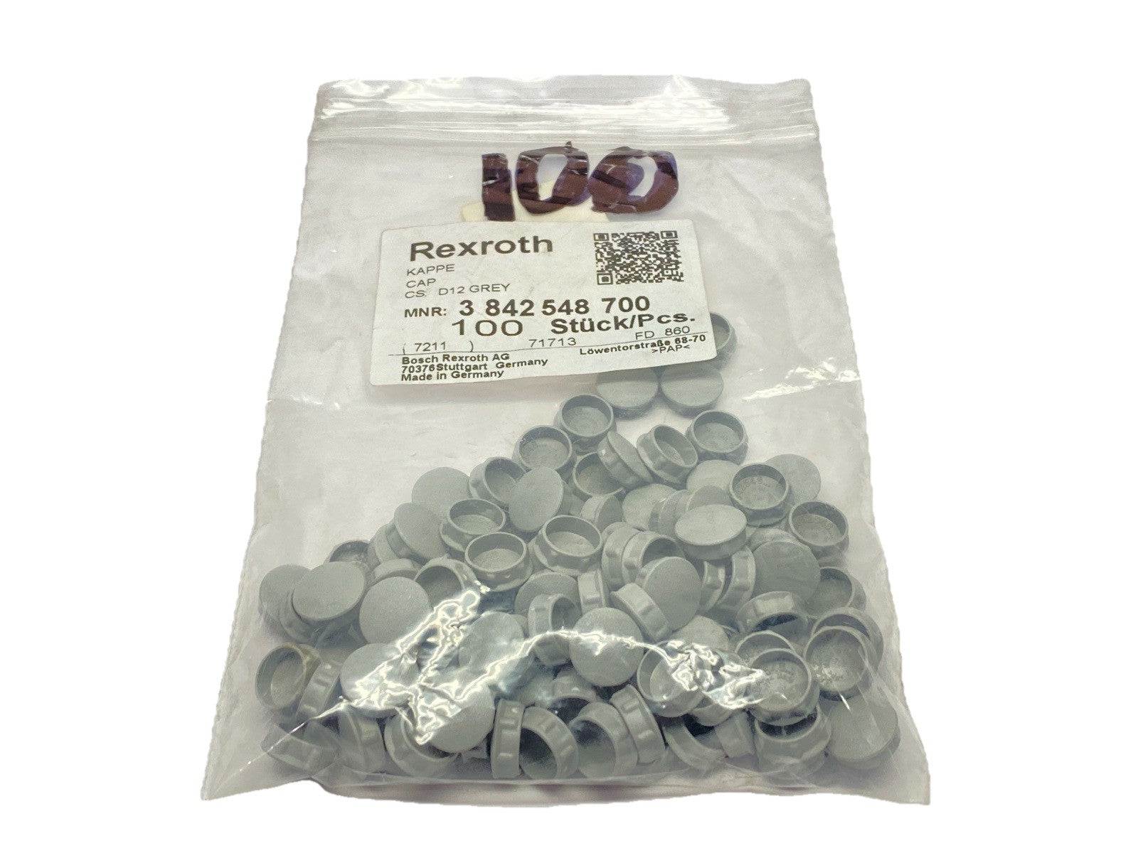 3 842 548 700 | Bosch Rexroth 3842548700 Cover Cap CAP D12 GREY LOT OF 100 - New – Open box - Maverick Industrial Sales