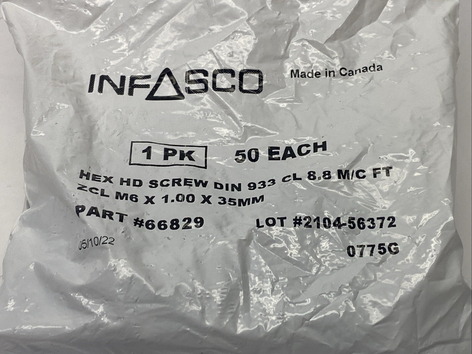 INFASCO 66829 Hex Head Screw DIN 933 CL 8.8M/C FT ZCL M6 x 1.00 x 35mm PKG OF 50 - Maverick Industrial Sales