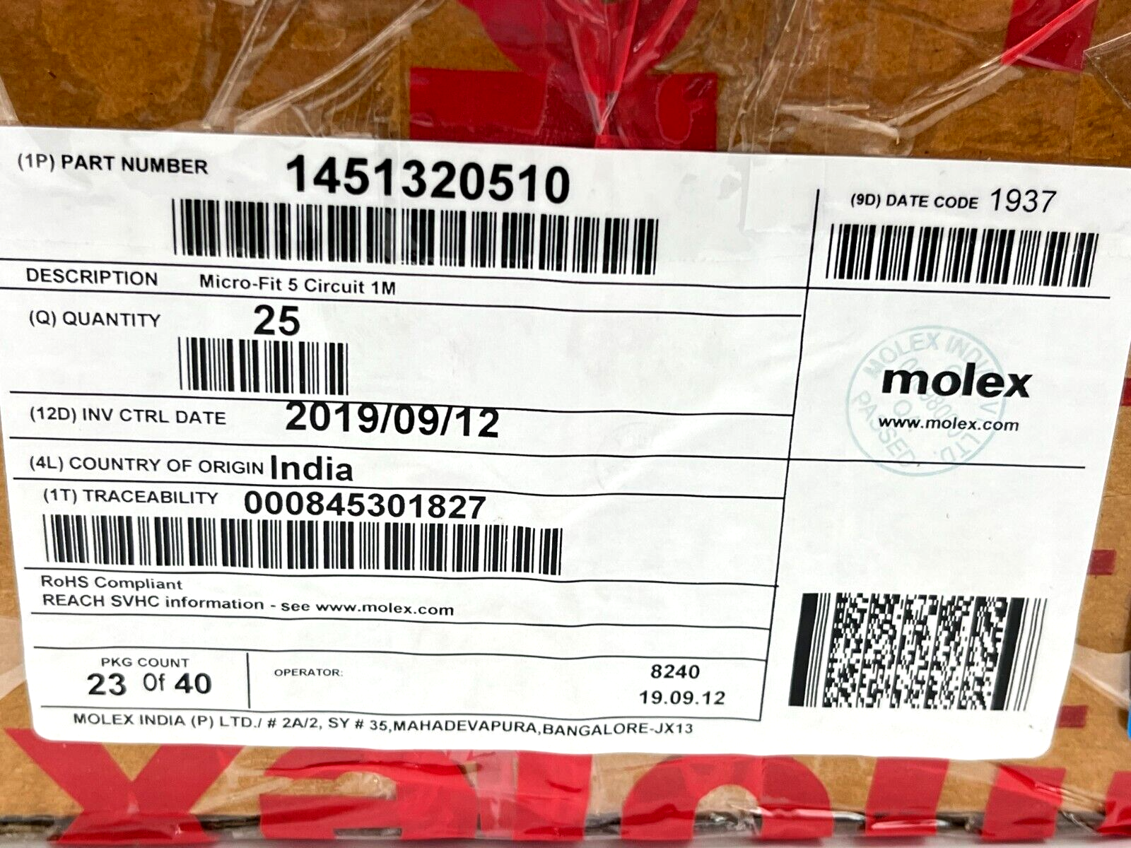 Molex 1451320510 Micro-Fit TPA-to-Micro-Fit TPA Cable Assembly 1M 25QTY - Maverick Industrial Sales