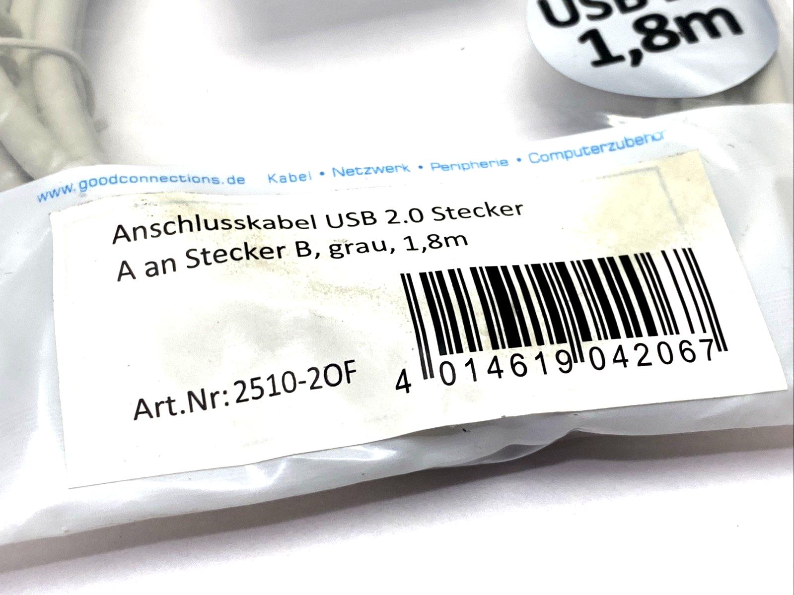 Good Connections 2510-2OF USB Cable 1.8m USB 2.0 USB A To USB B Grey LOT OF 2 - Maverick Industrial Sales