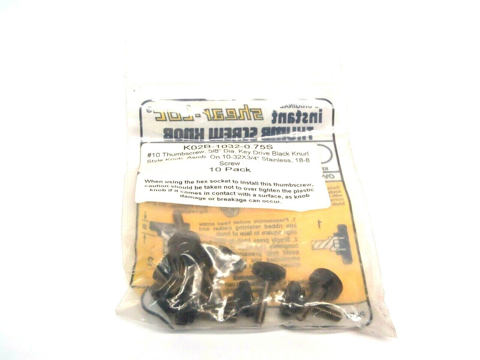 Shear-Loc K02B-1032-0.75S #10 Thumbscrew 5/8 Dia Key Knurled LOT OF 10 - Maverick Industrial Sales