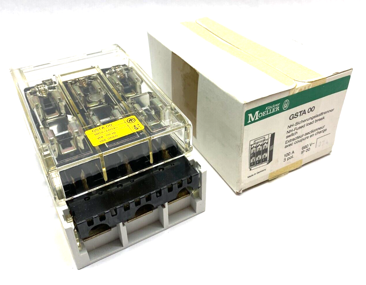 Moeller GSTA 00 100A/660V NH-Fused Load Break Switch Clear Cover 3-Pole IP 00 - Maverick Industrial Sales