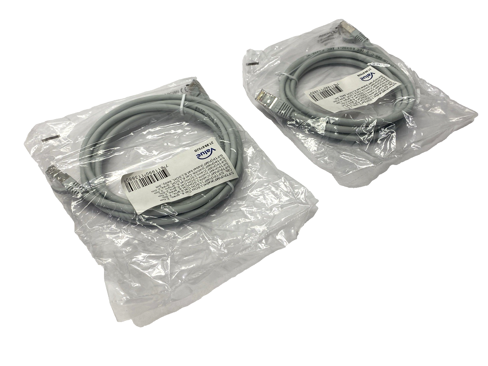 Value 21.99.0702B Double Ended Ethernet Cable RJ45 Male Connectors 2m LOT OF 2 - Maverick Industrial Sales