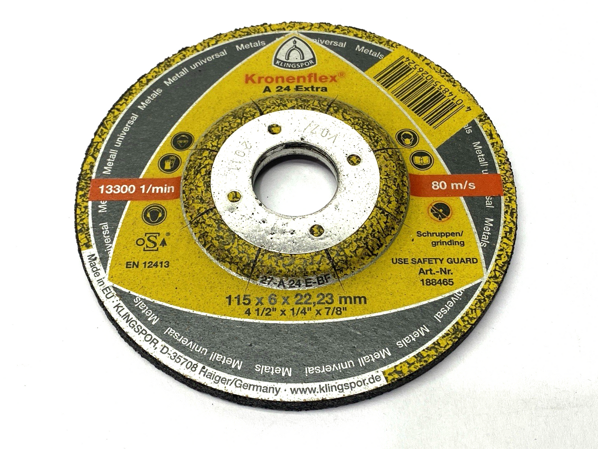 Kroneflex 188465 Metal Grinding Disc 115mm x 6mm x 22.23mm, 13300rpm, A 24 Extra - Maverick Industrial Sales