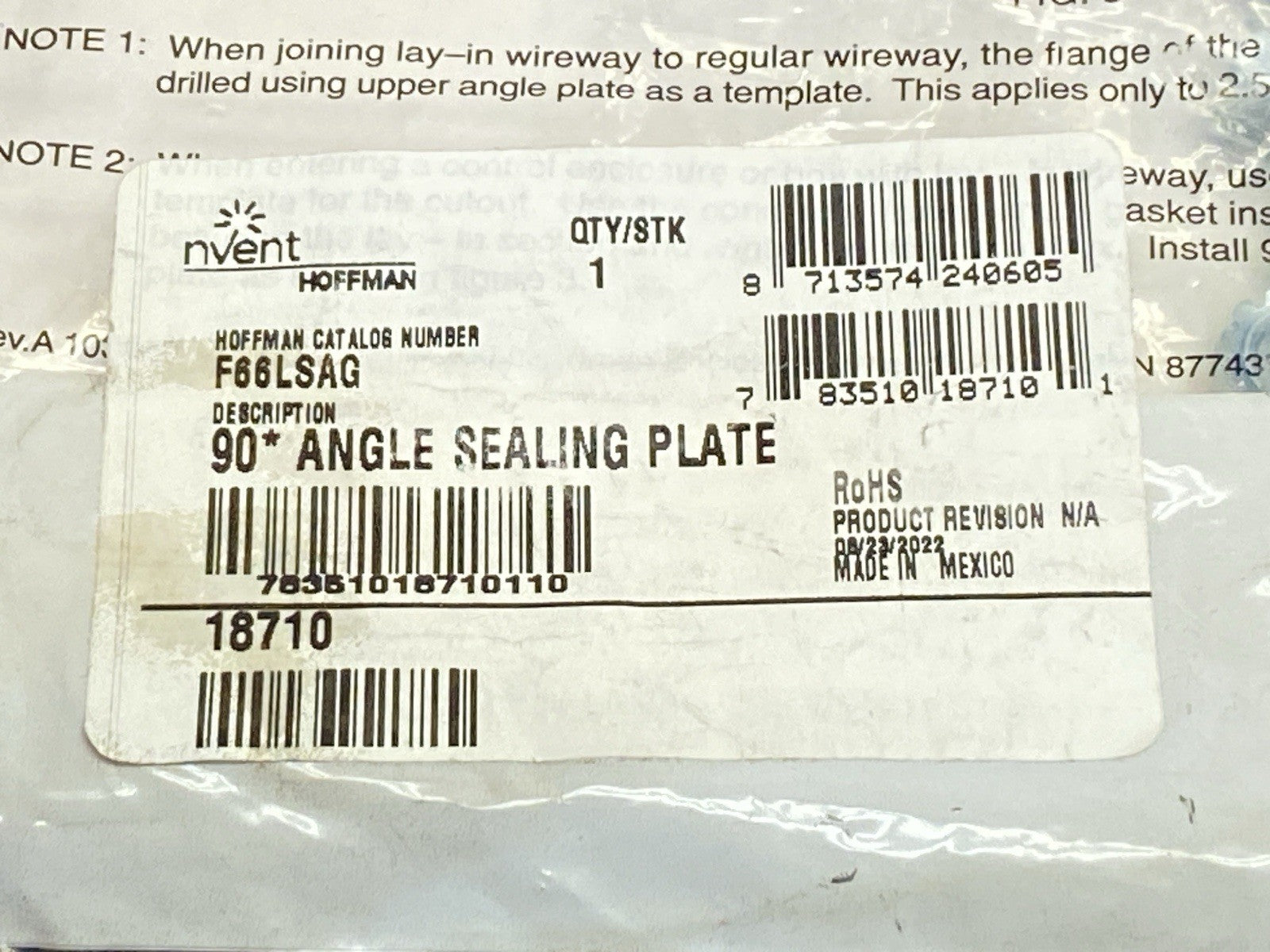 Hoffman F66LSAG Sealing Plate 90-Degree Angle Lay-in HC 6" x 6" Gray 18710 - Maverick Industrial Sales