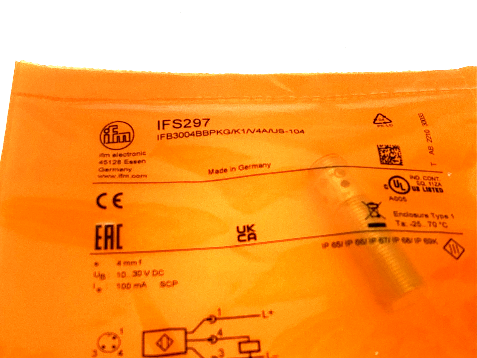 IFB3004BBPKG/K1/V4A/US-104 | ifm IFS297 Inductive Sensor - New - Maverick Industrial Sales