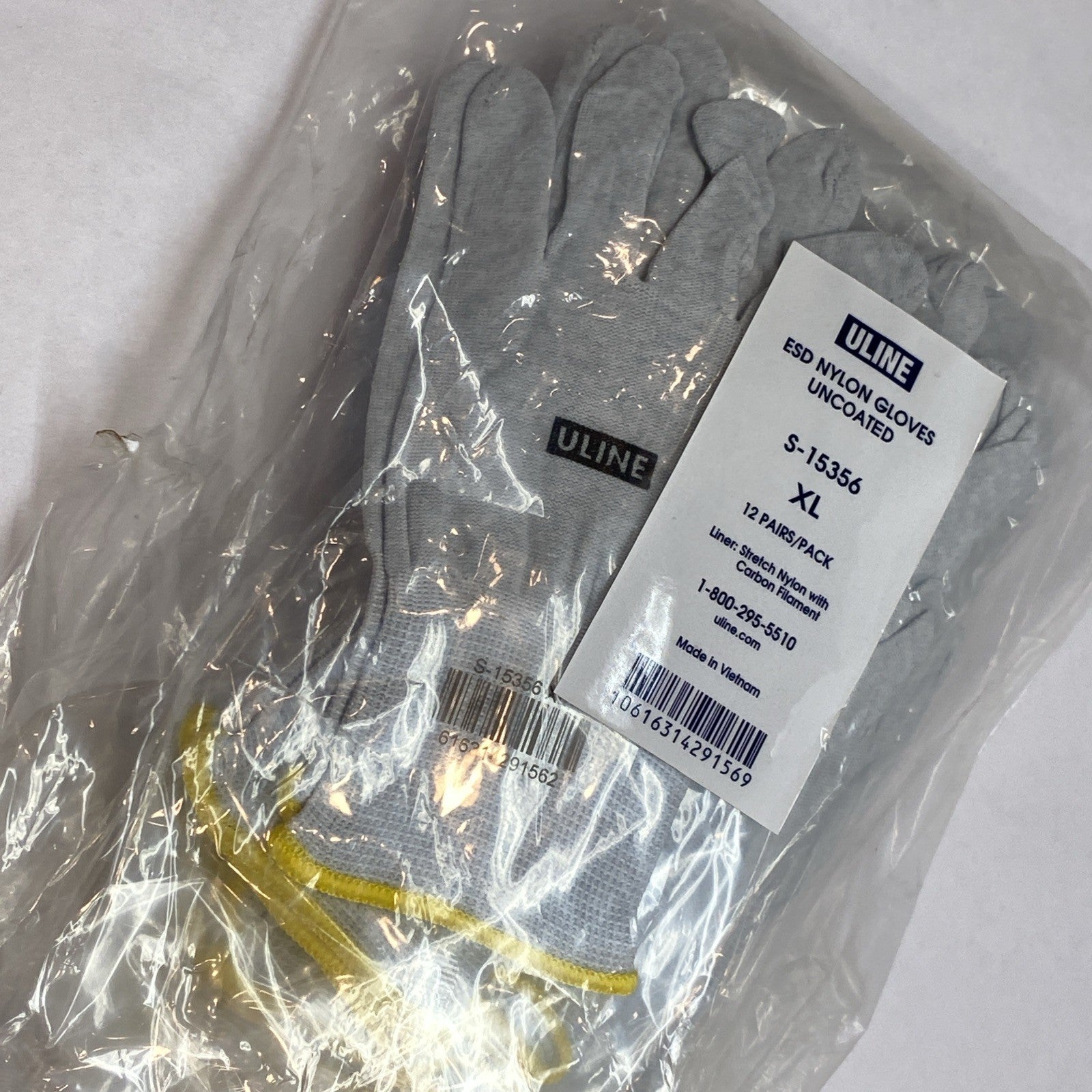 Uline S-15356 ESD Nylon Gloves Uncoated XL 12 PAIRS / PACK - Maverick Industrial Sales