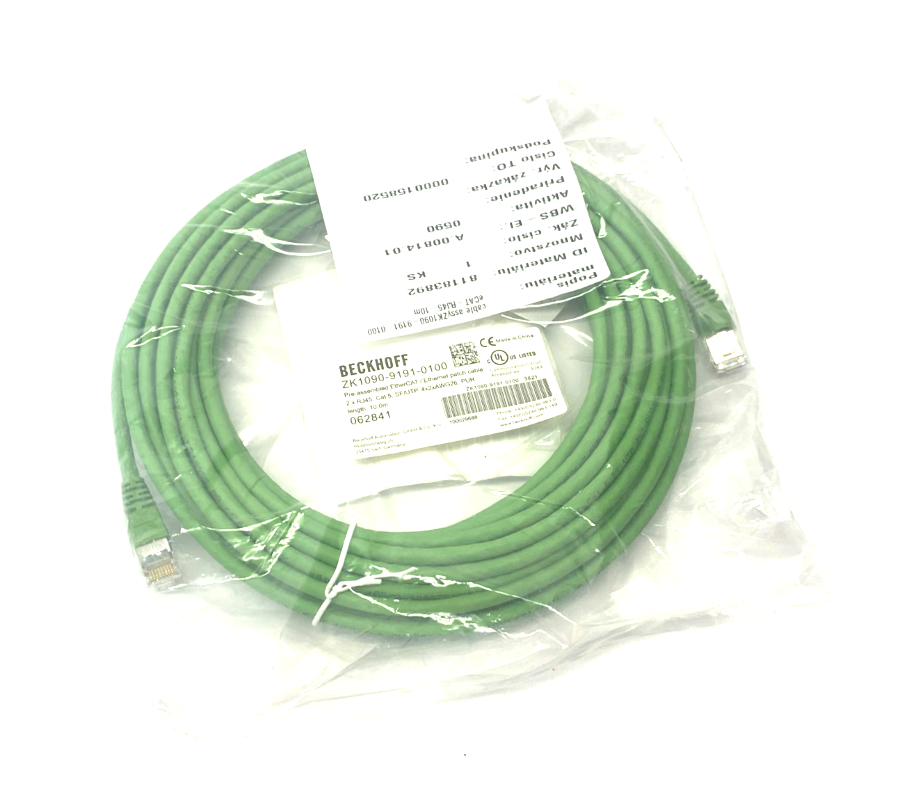Beckhoff ZK1090-9191-0100 Ethernet/EtherCAT Patch Cable 10m 2 x RJ45 062841 - Maverick Industrial Sales