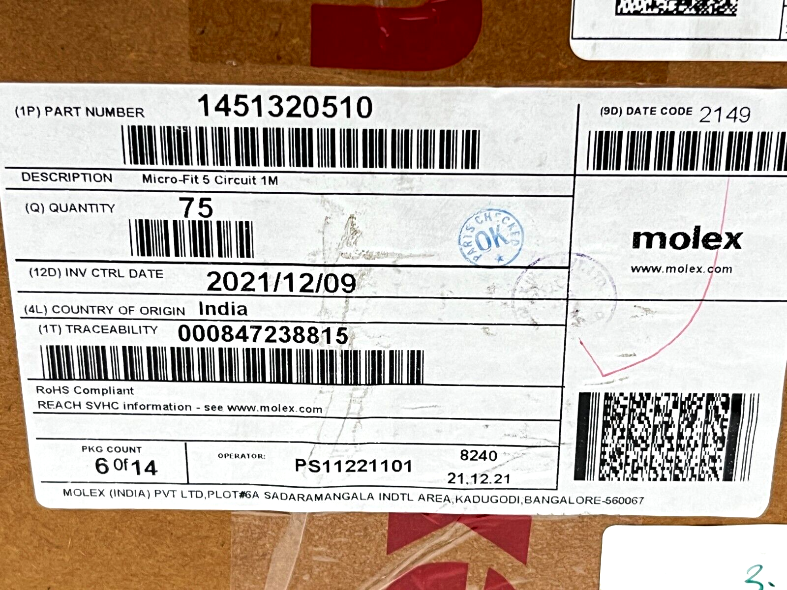 Molex 1451320510 Micro-Fit TPA-to-Micro-Fit TPA Cable Assembly 1M 75QTY - Maverick Industrial Sales