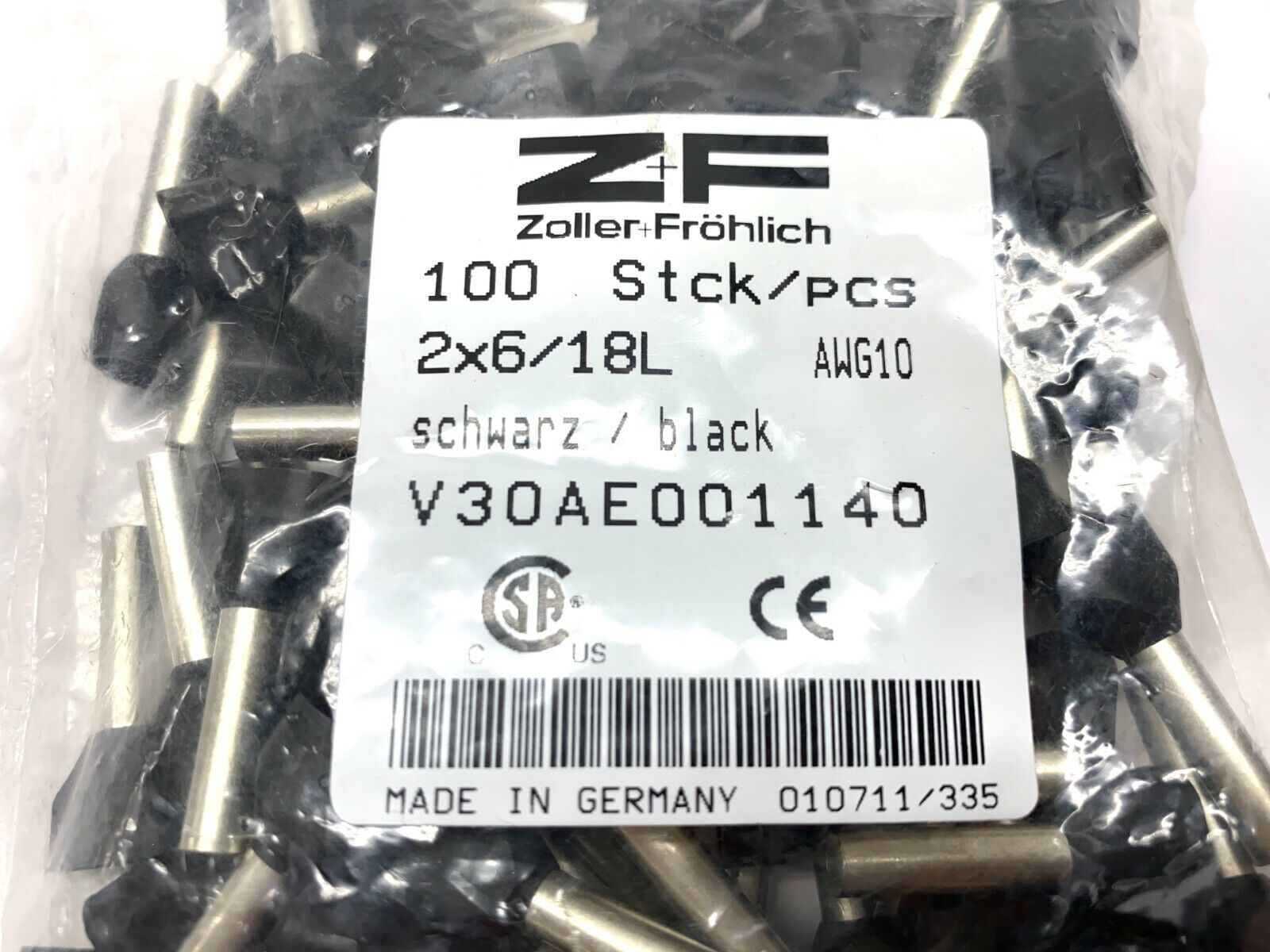 Zoller & Frohlich V30AE001140 Gogapin Twin Wire End Sleeve BAG OF 100 2x6/18L - Maverick Industrial Sales