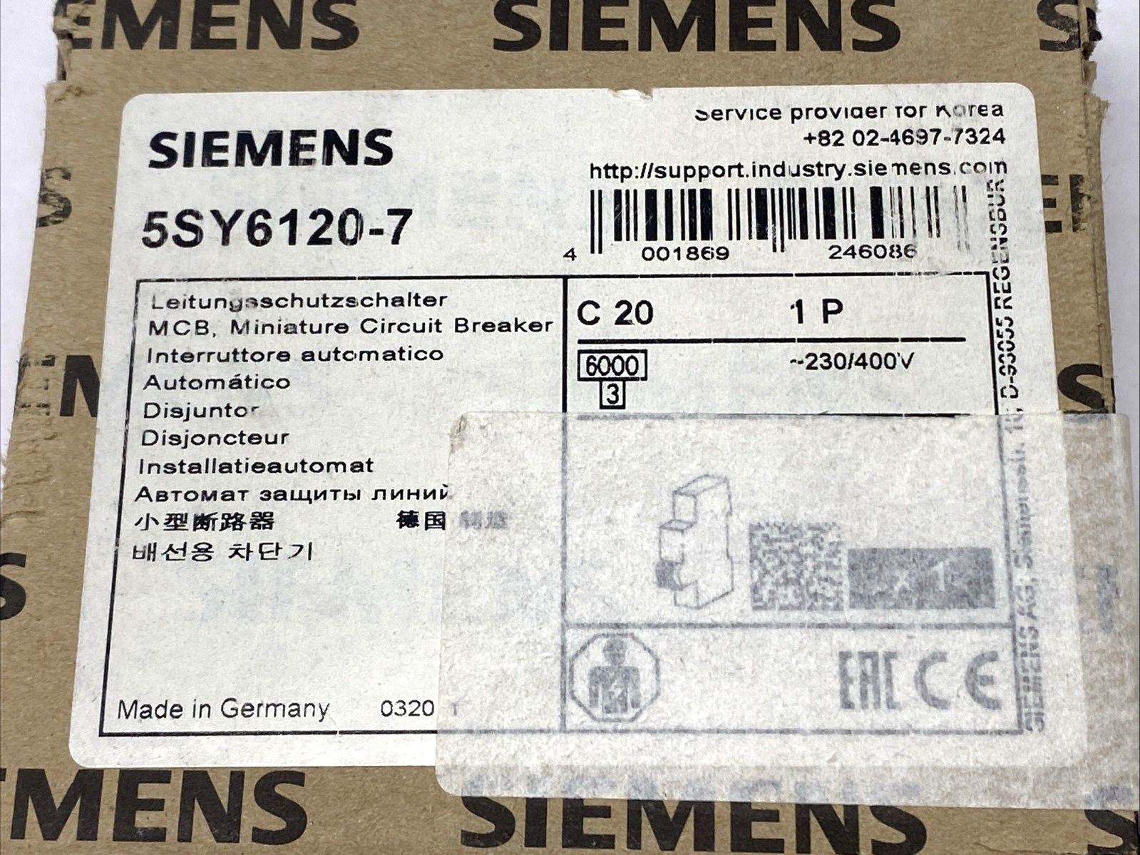 Siemens 5SY6120-7 Miniature Circuit Breaker 1-Pole 230/400V 20A - Maverick Industrial Sales