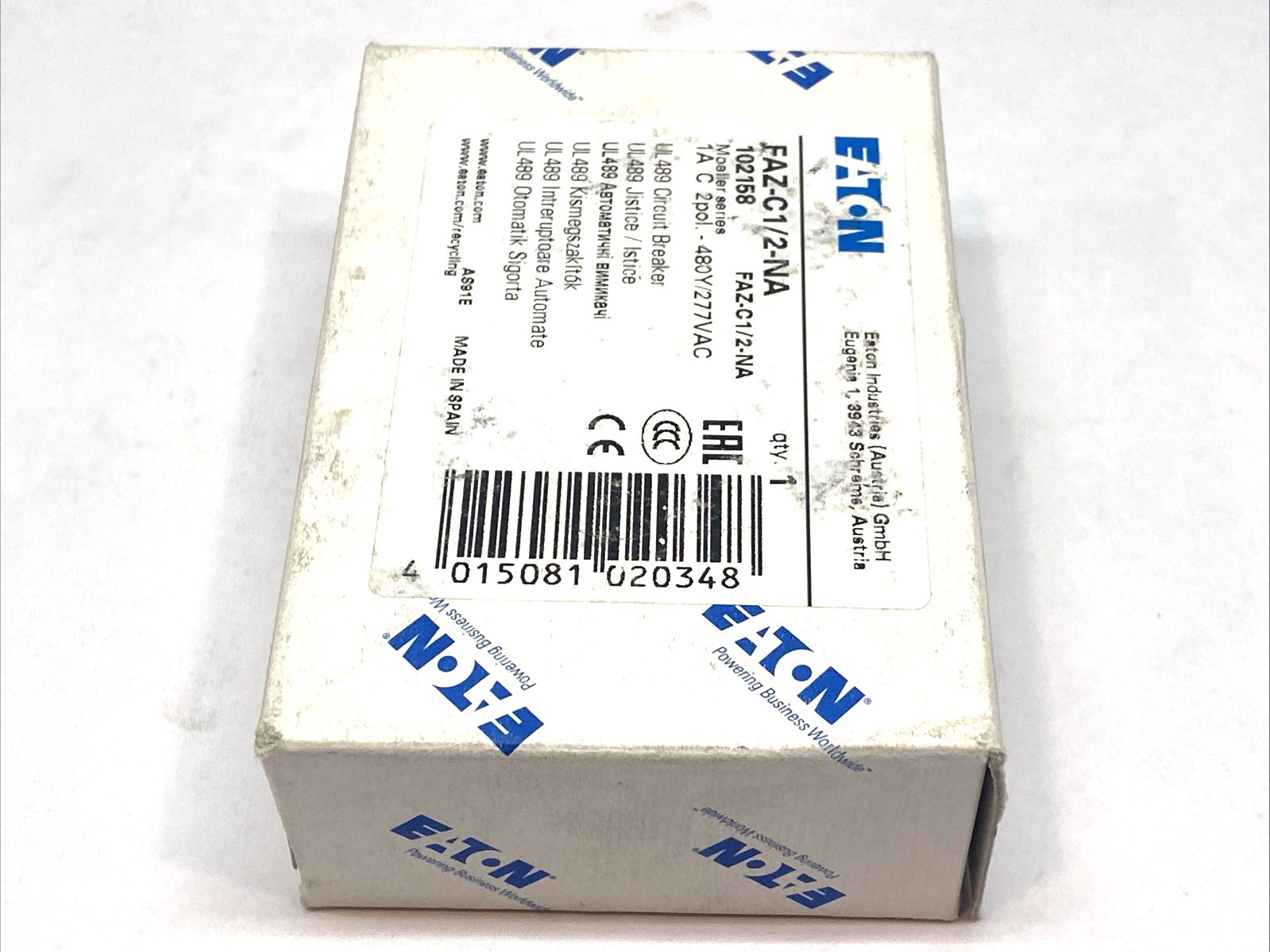 Eaton FAZ-C1/2-NA Miniature Circuit Breaker 2-Pole C-Curve 1A 102158 - Maverick Industrial Sales