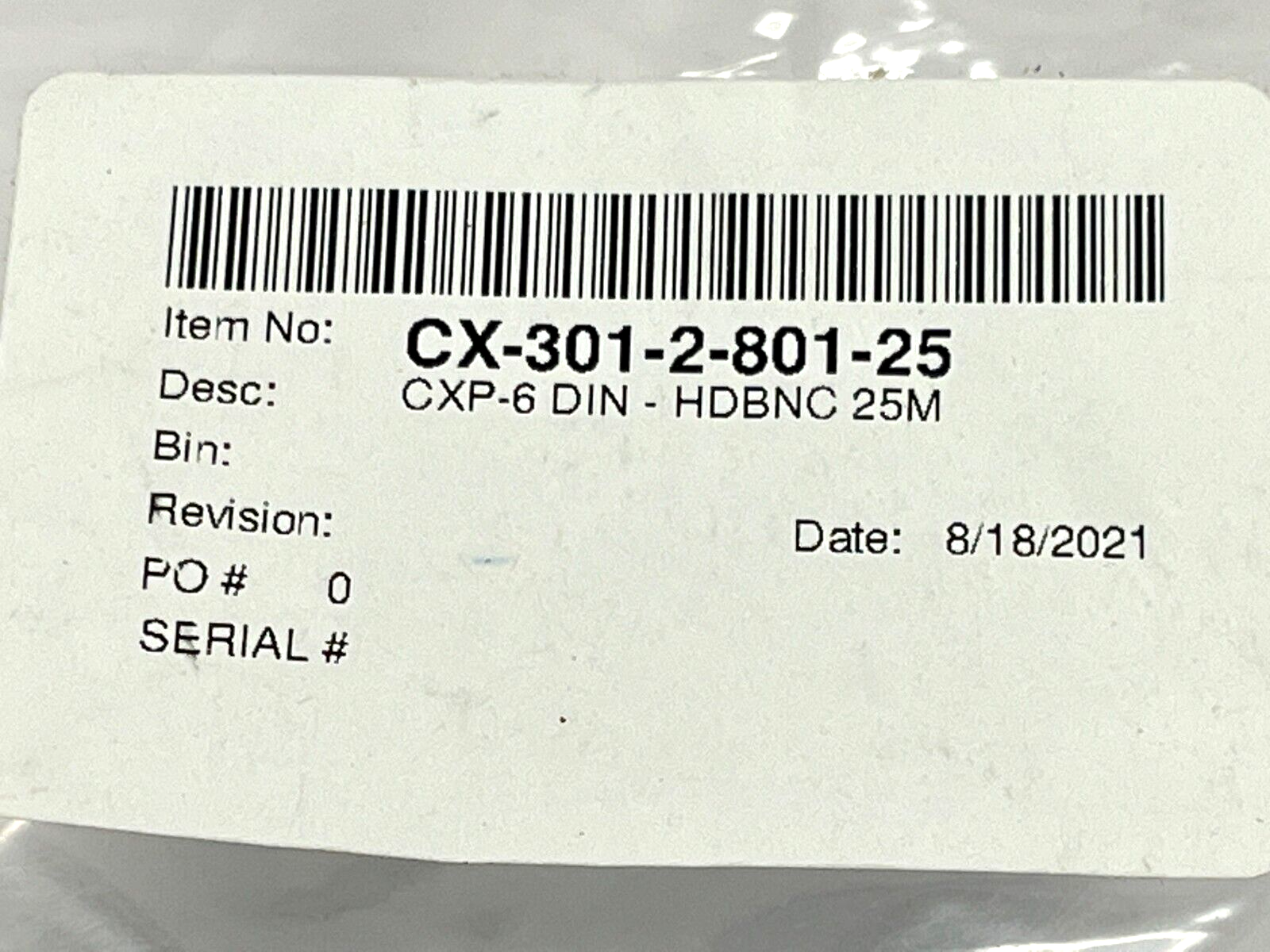 CoaXpress CX-301-2-801-25 Rev A CXP-6 Machine Vision Cable 25m Length - Maverick Industrial Sales