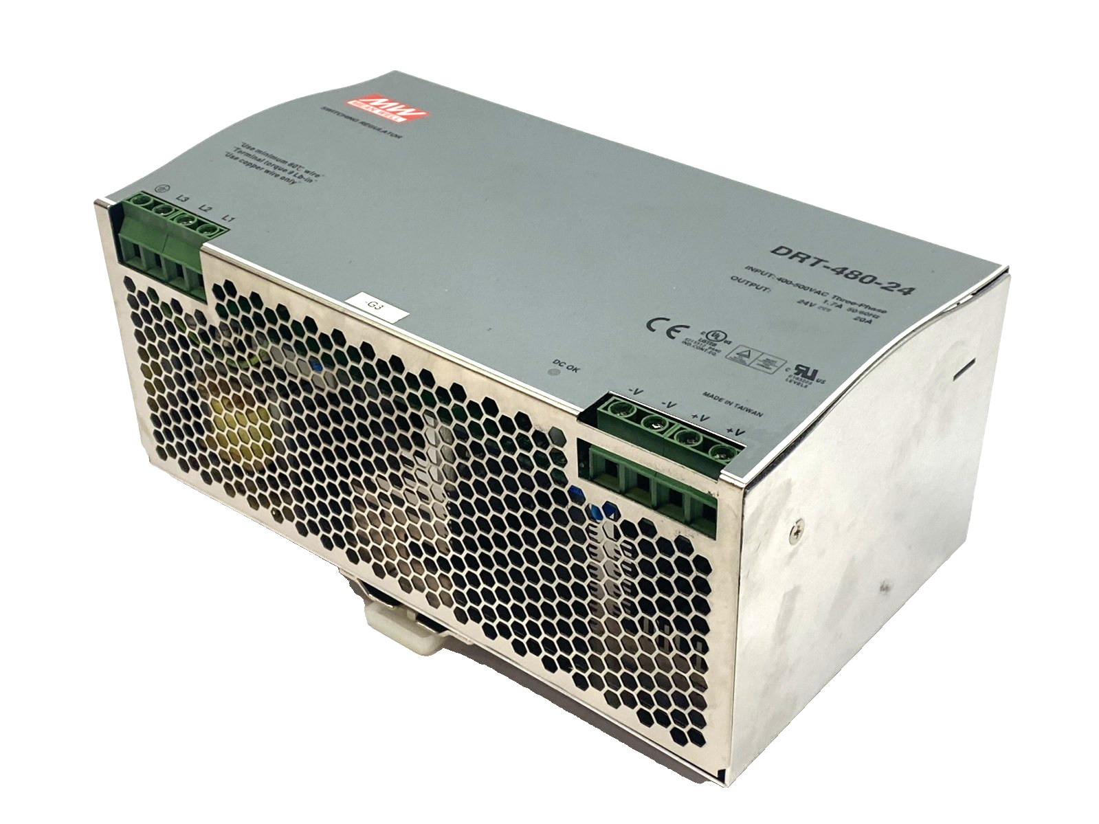 Mean Well DRT-480-24 Power Supply DIN Rail 24VDC 20A 3-Phase - Maverick Industrial Sales