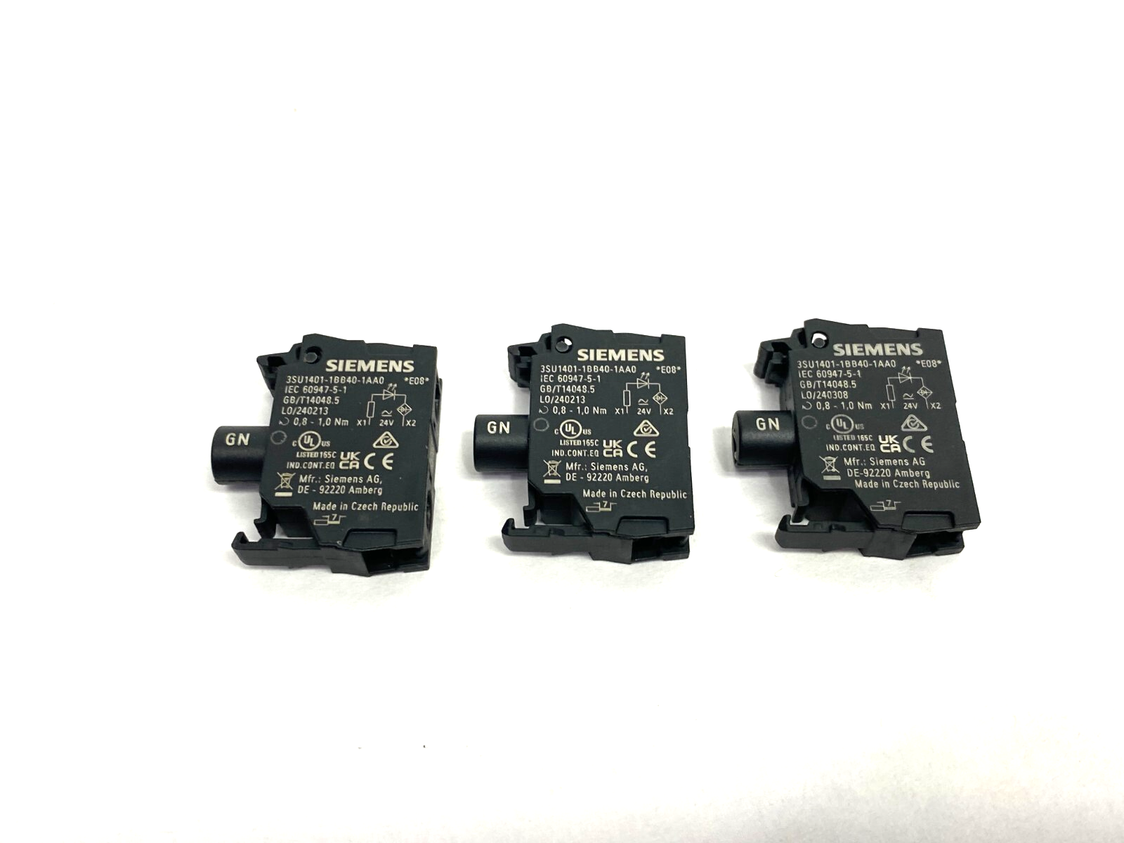 Siemens 3SU1401-1BB40-1AA0 LED Contact Module 24V AC/DC LOT OF 3 - Maverick Industrial Sales