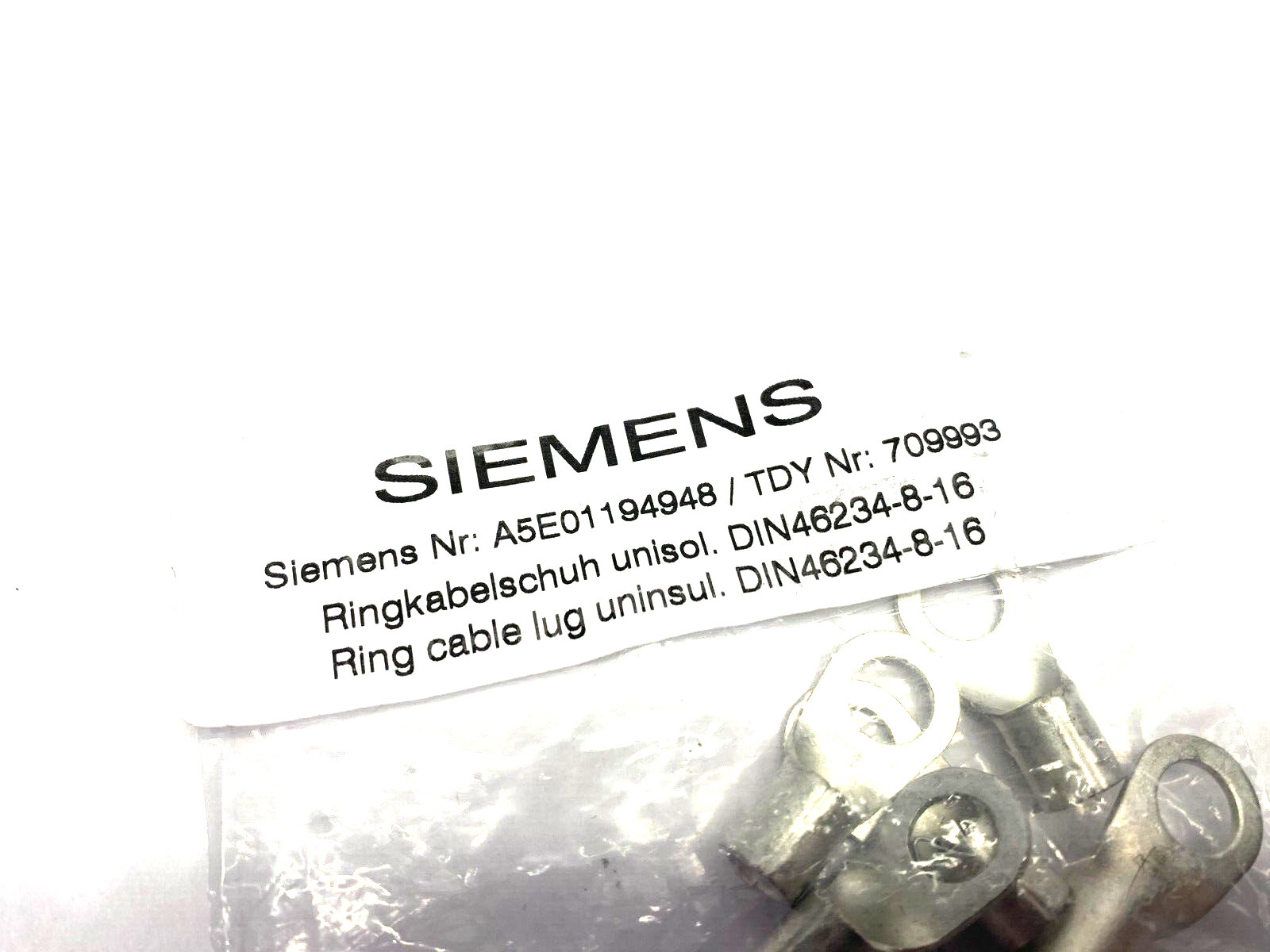 Siemens A5E01194948 Ring Cable Lug DIN46234-8-16 PKG OF 5 - Maverick Industrial Sales