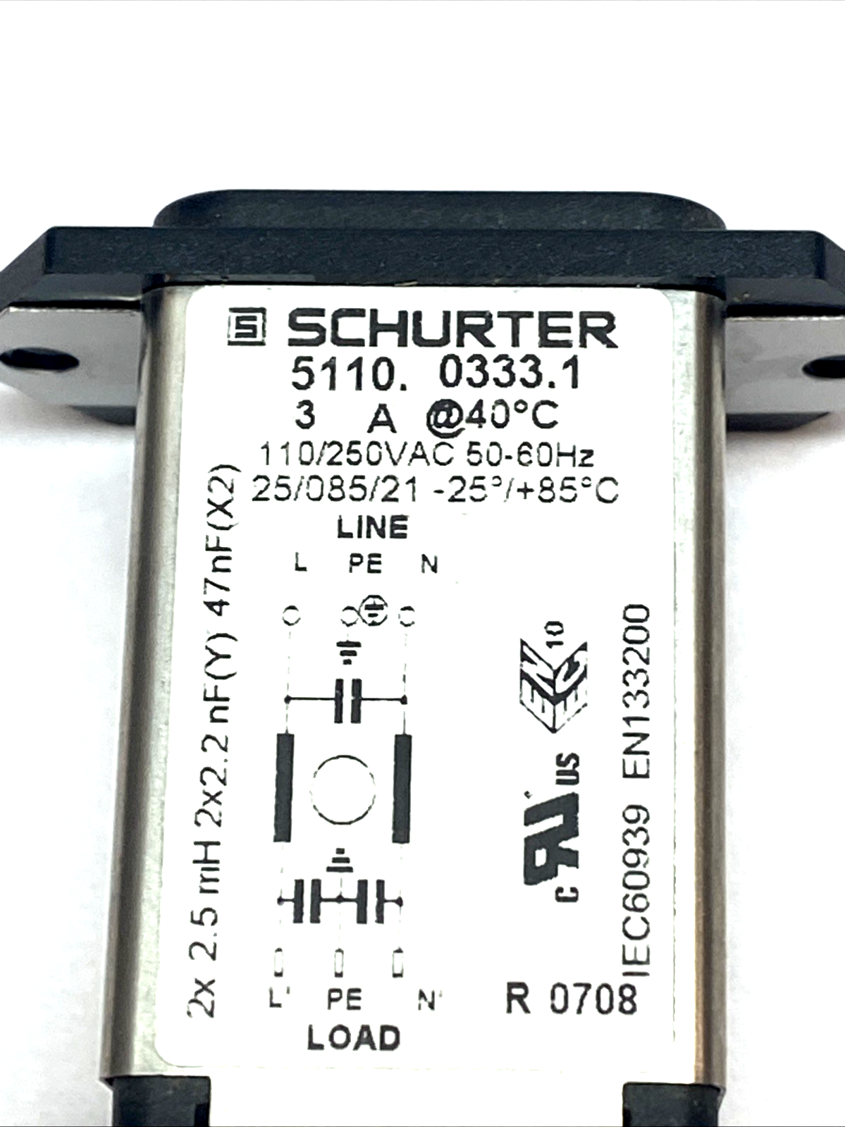 Schurter 5110.0333.1 C14 Filtered Power Inlet 3A 250VAC Panel Mount LOT OF 3 - Maverick Industrial Sales
