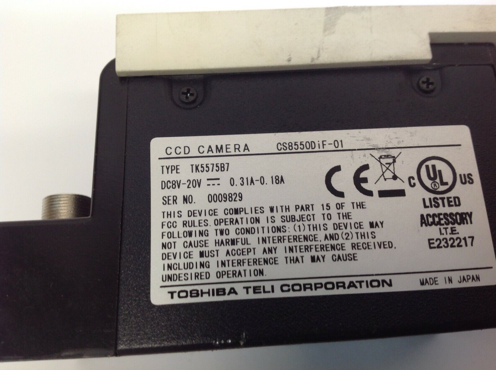 Toshiba Teli CS8550DiF-01 CCD Camera Type TK5575B7 - Maverick Industrial Sales