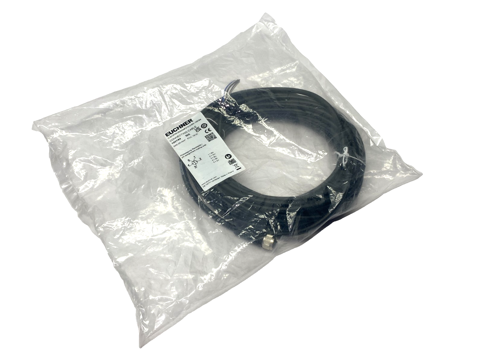 C-M12F05-05X034PV10,0-MA-100184 | Euchner Connecting Cable M12 5-Pin 10m 100184 - New - Maverick Industrial Sales