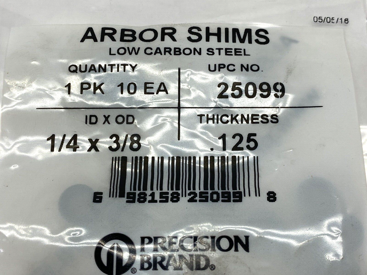 25099 | Precision Brand 1/4″ I.D. x 3/8″ O.D. x 0.125″ Steel Shims 10PK LOT OF 3 - New - Maverick Industrial Sales