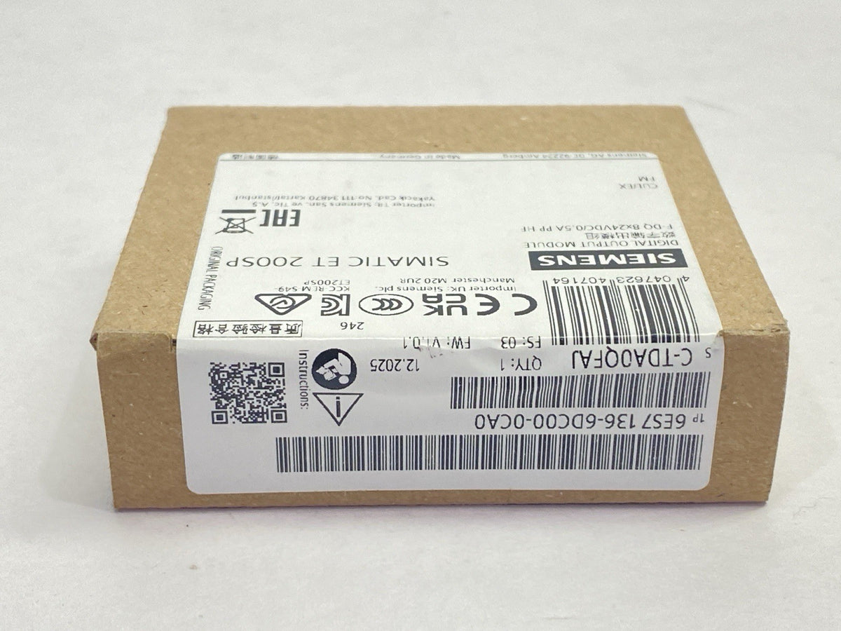 6ES7136-6DC00-0CA0 | Siemens 6ES7 136-6DC00-0CA0 SIMATIC ET 200SP Digital Output Module F-DQ 8x 24VDC - New - Maverick Industrial Sales