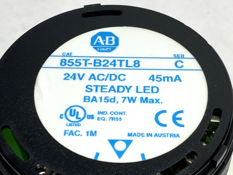 Allen Bradley 855T-B24TL8 Ser. C 70mm Steady LED Stack Light 24V AC/DC Yellow - Maverick Industrial Sales