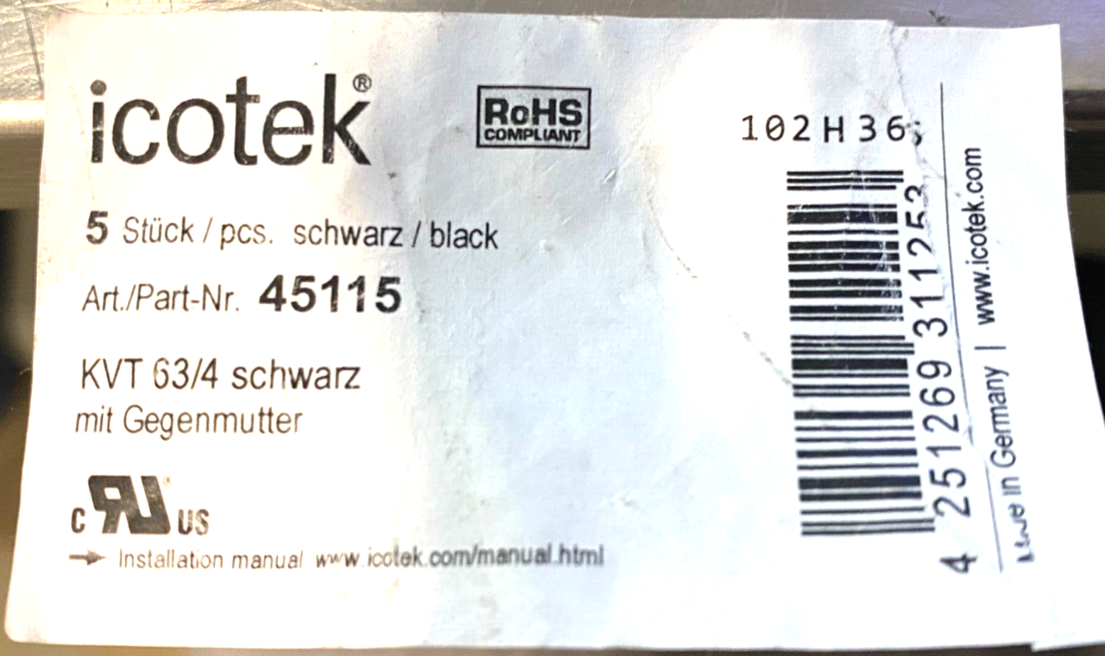 Icotek 45115 Circular Split Cable Gland, M63 x 1,5, KVT 63/4, Black, LOT OF 2 - Maverick Industrial Sales