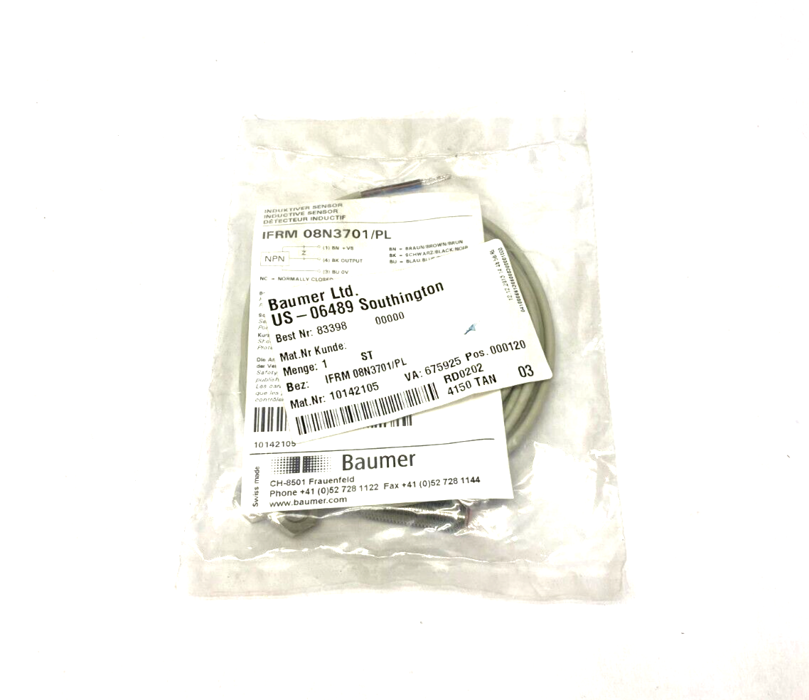 Baumer IFRM 08N3701/PL Inductive Proximity Switch Sensor 10142105 - Maverick Industrial Sales