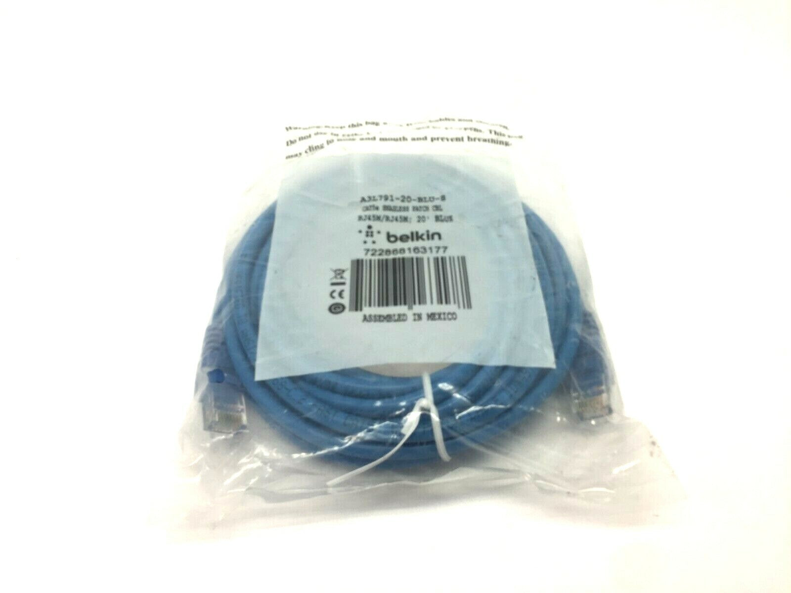 Belkin A3L791-20-BLU-S Patch Cable 20ft Length CAT5e RJ45M - Maverick Industrial Sales