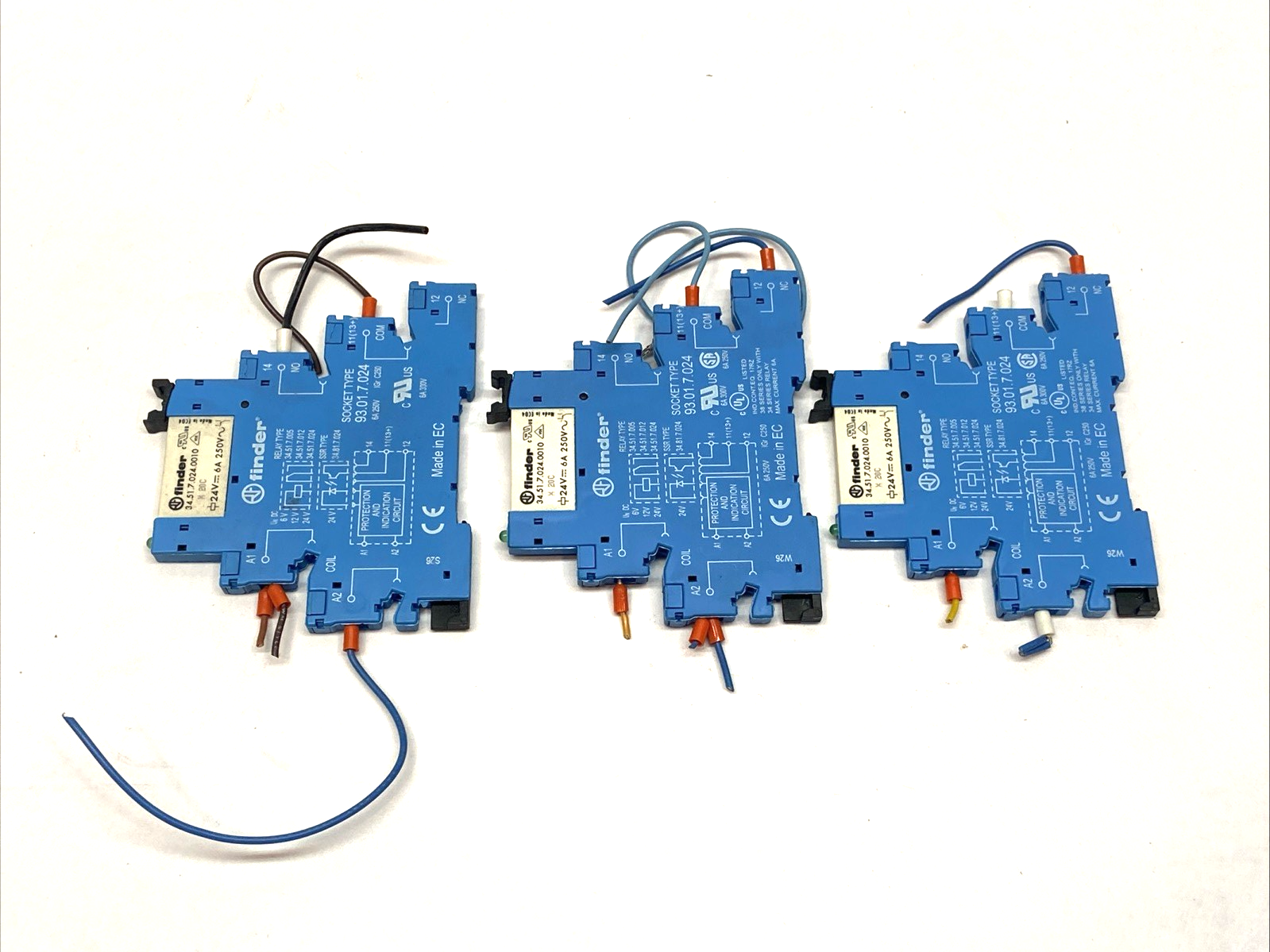 Finder 93.01.7.024 5 Pin Relay Socket w/ Power Relay 34.51.7.024.0010 LOT OF 3 - Maverick Industrial Sales
