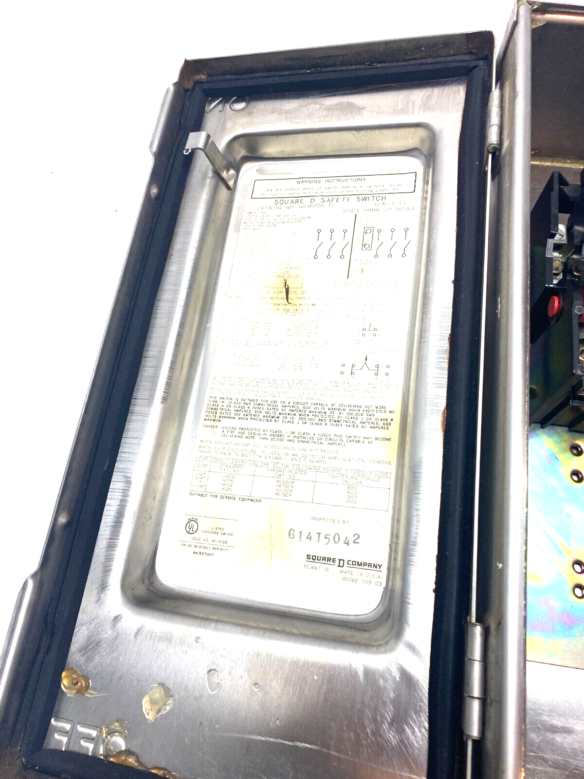 Square D HU362DS-EI Stainless Steel Heavy Duty Safety Switch Series E1 600V 60A - Maverick Industrial Sales