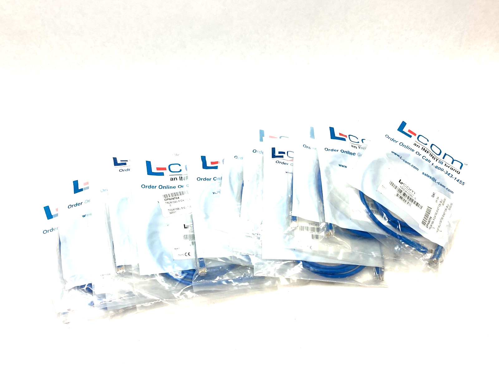 L-Com TRD815BL-5 Ethernet Patch Cord Cat5e Blue LOT OF 13 - Maverick Industrial Sales