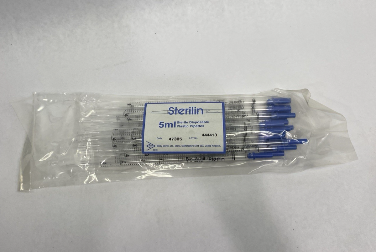 Bibby Sterilin 47305 5mL Sterile Disposable Plastic Pipettes, Clear, 25-PACK - Maverick Industrial Sales