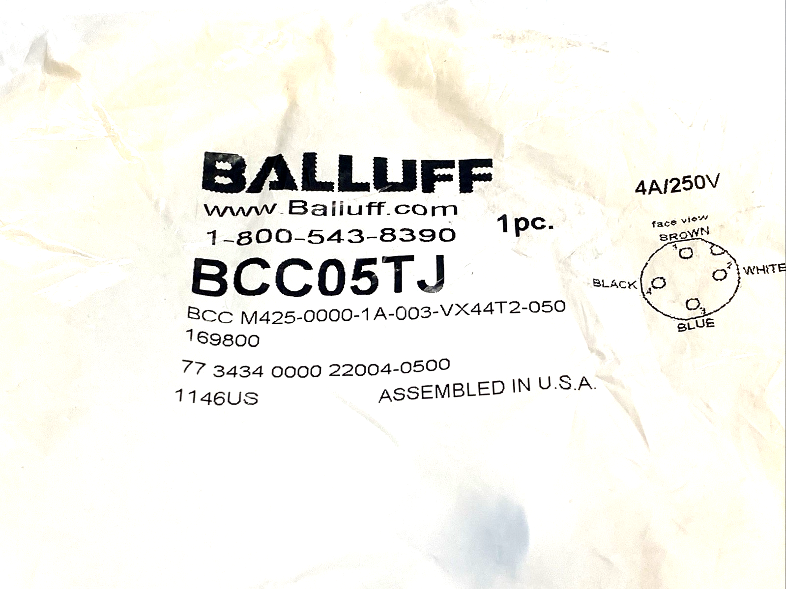 BCC05TJ | Balluff Cordset M12 Angle Female 4Pin 5m BCC M425-0000-1A-003-VX44T2-050 - New - Maverick Industrial Sales