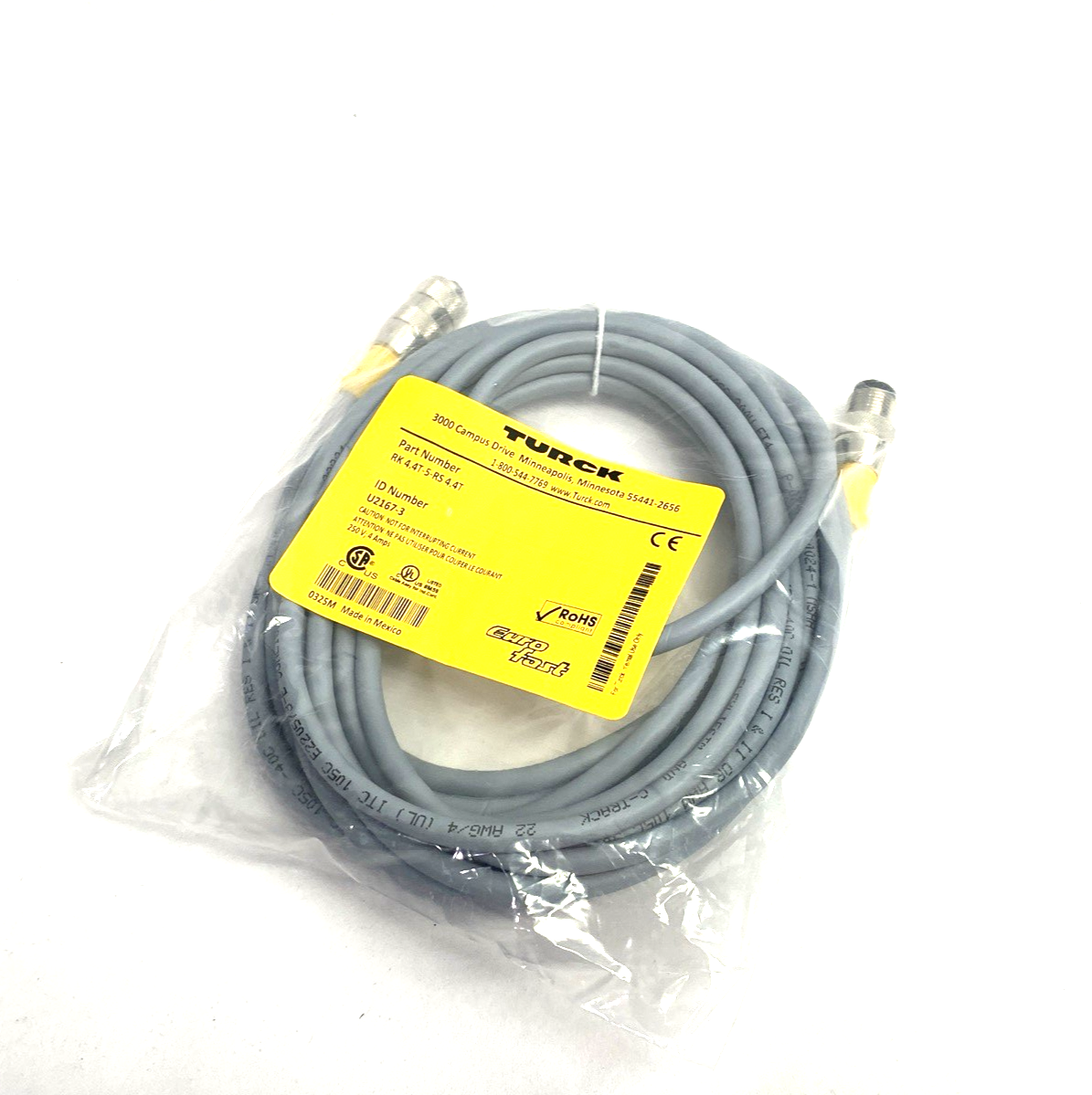 Turck RK 4.4T-5-RS 4.4T Eurofast Sensor/Actuator Extension Cable U2167-3 - Maverick Industrial Sales