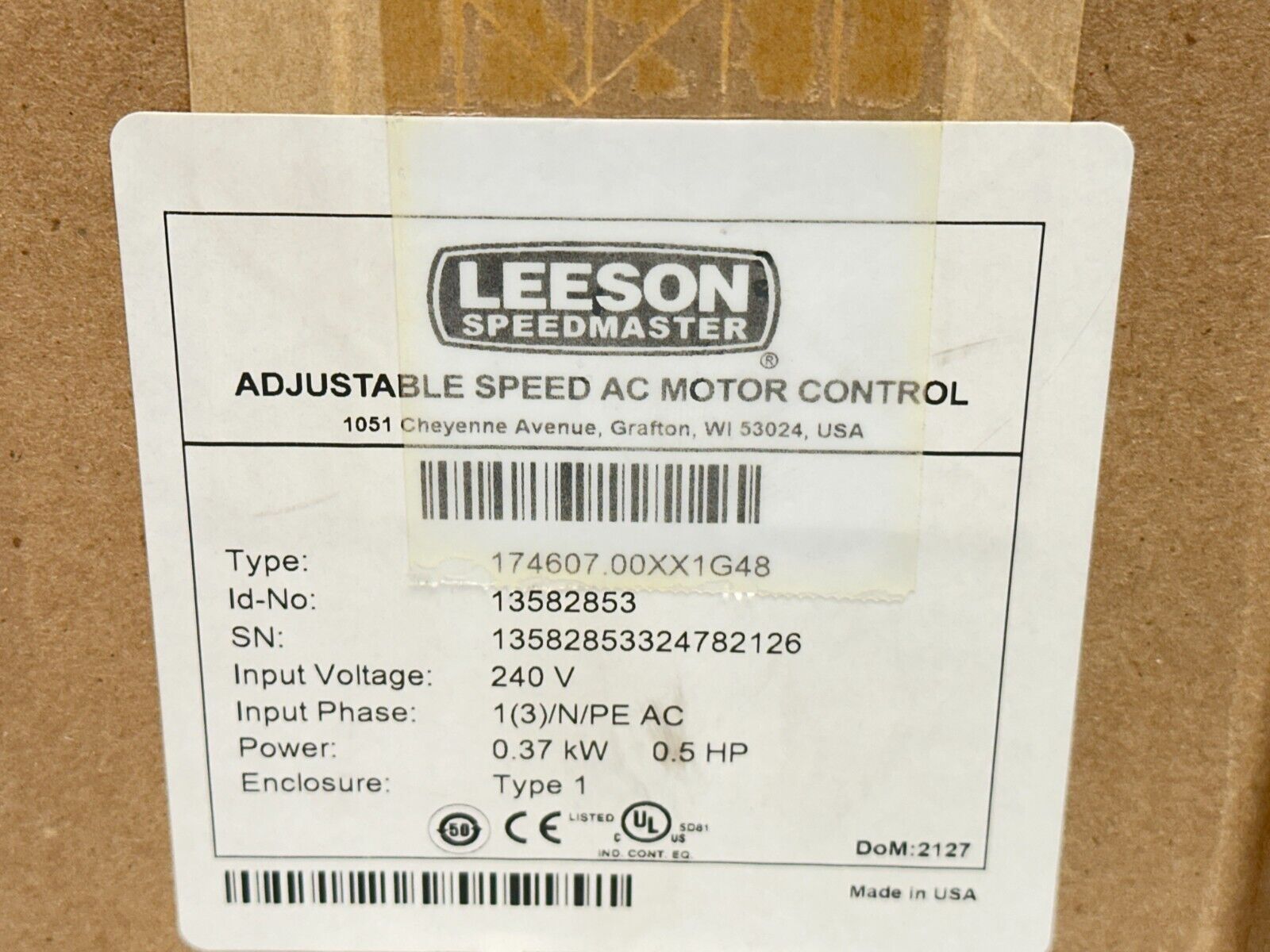 Leeson 13582853 Adjustable Speed AC Motor Controller 0.5HP 240V 174607.00XX1G48 - Maverick Industrial Sales